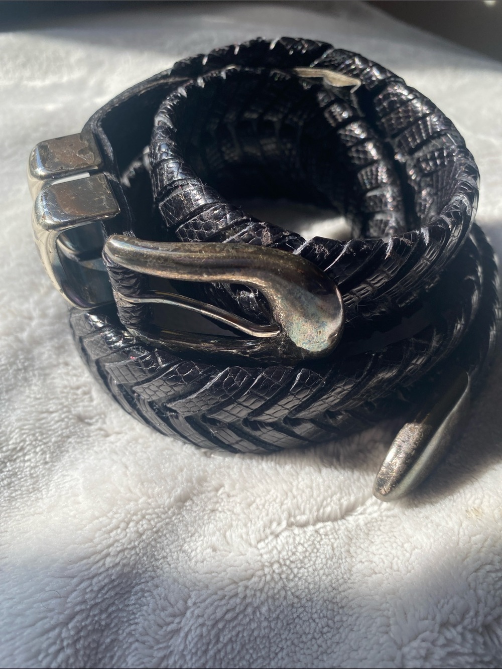 Mezlan Men’s Black Braided Leather Belt with Silver Buckle